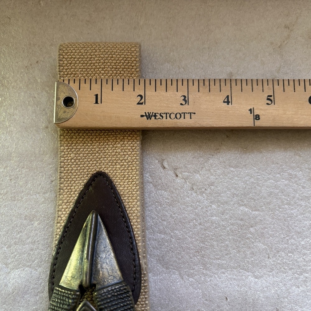 Vintage Omega Elastic Statement Belt Women M Beige Canvas Leather Trim Buckle - Picture 6 of 7
